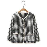 Large Size Womens Vintage Plaid Spring Autumn Jackets Ladies Office-wear Elegant Button Up Female Outerwear with Pockets