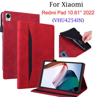 ธุรกิจกรณีแท็บเล็ต Xiaomi R Edmi Pad 10.61 2022 VHU4254IN ปลอกพลิกยืนกระเป๋าสตางค์หนัง PU ปกคลุมสำหรับสีแดง Mi Pad 10.61นิ้ว