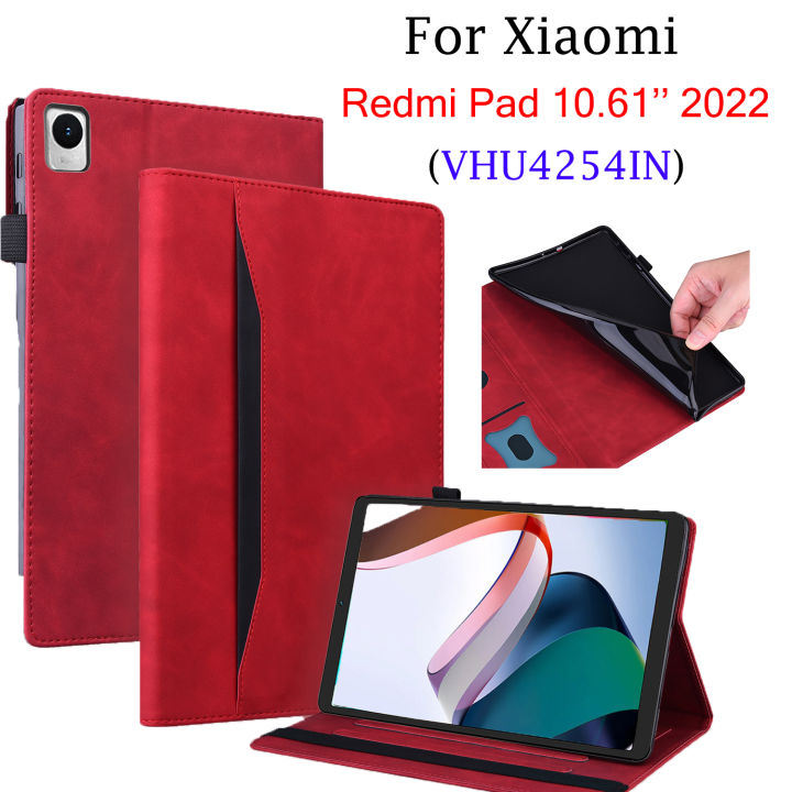 ธุรกิจกรณีแท็บเล็ต-xiaomi-r-edmi-pad-10-61-2022-vhu4254in-ปลอกพลิกยืนกระเป๋าสตางค์หนัง-pu-ปกคลุมสำหรับสีแดง-mi-pad-10-61นิ้ว