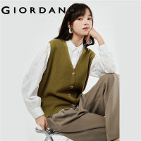 GIORDANO Women Sweaters Bowknot Button Closure Knit Vests Sleeveless Solid Color Simple Warm Fashion Casual Sweaters 18353913