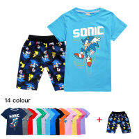 Sonic The Hedgehog เสื้อยืดกางเกงขาสั้นชุดสำหรับเด็กชายหญิงแขนสั้นฤดูร้อนการ์ตูนอะนิเมะผ้าฝ้าย TShirt ใหม่สั้นกางเกงน่ารัก1127