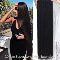 DIFEI Super Long Straight Hairpiece Invisible Natural Synthetic 5 Clip In One Pieces Hair Extension for Women Black Brown 38inch Wig  Hair Extensions