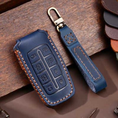 For Rohens For Hyundai Genesis 8 Button G80 GV70 GV80 Leather Car Key Case Cover Car Remote Key Holder Fob Shell Accessories