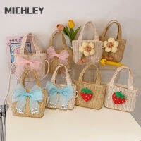 Michley กระเป๋าฟางแบบทอเด็กสไตล์ Ins,กระเป๋า Dompet Koin อุปกรณ์เสริมกระเป๋าสไตล์ต่างประเทศอินเทรนด์