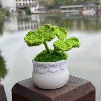 Crochet Four-Leaved Clover Flowers Potted Artificial Plants Hand-Knitted Gift For Home Room Table Desktop Decoration Accessories