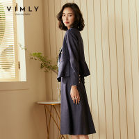 Vimly Womens Clothing Set Fashion Turn Down Collar Double Breasted Blazer High Waist Skirt Office Female Two Piece Set F5788