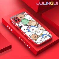 Jlingji เคสปลอกสำหรับ Samsung กาแลคซี A22 4G A22 5G ลายการ์ตูนรูปสัตว์ยิ้มบางดีไซน์ใหม่ขอบสี่เหลี่ยมด้านข้างกันกระแทกมีน้ำค้างแข็งโปร่งใสแข็งเคสมือถือปลอกซิลิโคนคลุมทั้งหมดเคสป้องกันกล้องนิ่ม