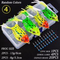 4pcsBox Soft Frog Shape Fishing Lures Double Hooks 8g 13g Top Water Ray Frog Artificial Minnow Crank Soft Bait Fishing Tackle