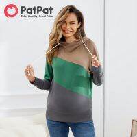 PatPat Maternity ชุดคลุมท้องสำหรับผู้หญิงบล็อกสีแขนยาว Drawstring Hoodie