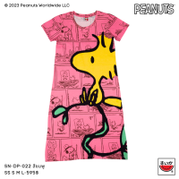 แตงโม (SUIKA) -คอกลมแขนสั้นชุดเดรสผ้ายืด SNOOPY ลายลาย Woodstock   (SN.DO-022)