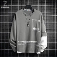 YIPINYOUYOU丨Sweatshirt แฟชั่นสไตล์เกาหลีเย็บปลอมสองชิ้นหลวมลูกเรือคอแขนยาวเสื้อยืด