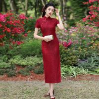 【 Bebo 】Lace Long Cheongsam 2023 Red Stand Collar Banquet Slim Dress Daily Chinese Wedding Dress Qipao Traditional Asian Dress