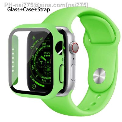 Glass Case Strap band 44mm 40mm 45mm 41mm 38mm 42mm 44 45 mm Silicone bracelet apple watch series 8 7 3 4 5 6 se