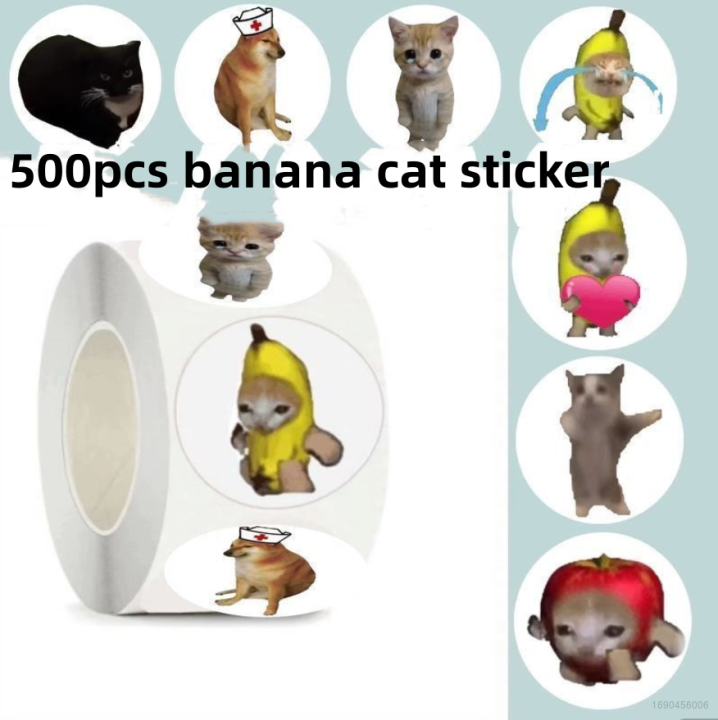 500pcs-roll-banana-cat-sticker-waterproof-diy-mixed-decals-doodle-cartoon-manga-graffiti-laptop-luggage-comics-sticker