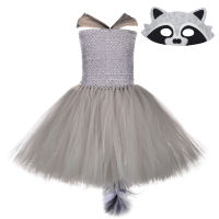 Grey Raccoon Kids Dresses for Girls Animal Tutu Dress with Halloween New Year Costume for Children Clothes Baby Girl Outfit