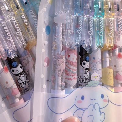Sanrio พรีเมี่ยมหดกลับได้ปากกาหมึกเจล6ชิ้นบอลกลิ้งปากกาหมึกเจลสำหรับเด็กประถมอุปกรณ์สำหรับเด็ก