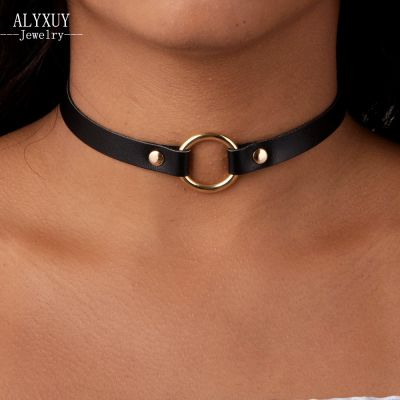 ALYXUY 2PCS/Set Fashion Jewelry Black Leather Round Choker Simple Temperament Necklace For Women Girls Gift