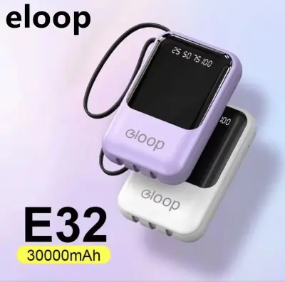[แพ็คส่งเร็ว1วัน] eloop Power Bank 30000mAh ของแท้ 100% พาวเวอร์แบงค์ แบตเตอรี่สำรอง ชาร์จเร็วFast Charging แบตสำรองชาร์จเร็ว สายเคเบิลในตัว Micro USB IPhone Type-C