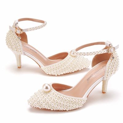 7 cm big yards sandals fine with pointed rice white pearl wedding shoes sandals white high heel wedding shoes