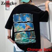 Zongke พิมพ์เสื้อยืดขนาดใหญ่สำหรับผู้ชายท็อปส์ผู้ชายเสื้อยืดเสื้อผ้าฮาราจูกุจีนขนาด5XL 2022ฤดูร้อนมาใหม่