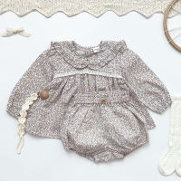 Spring Autumn Sailor Collar Baby Girl Long Sleeve Floral Shirt + Shorts Suit Infant Kids Baby Girl Children Clothes Suit