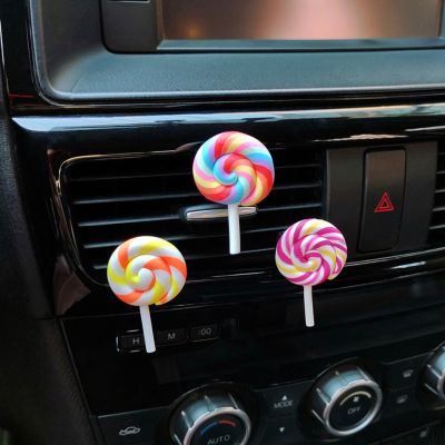 【DT】  hotSimulation Rainbow Lollipop Car Perfume Air Freshener Resin Plastic Colorful Lollipop Model Cute Car Accessories Interior Woman