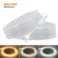 2แถบไฟ LED ไฟ220V สวิตช์เปิดปิดชุดแปลงไฟบางเฉียบ5X10mm SMD 2835 120LED/ม. กันน้ำมีความยืดหยุ่นไฟเส้น LED ตกแต่งบ้าน