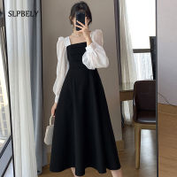 SLPBELY France Elegant Black Dress For Women Autumn Retro Long Sleeve Midi Dress 2021 Fashion Vintage Hepburn A Line Party Dress