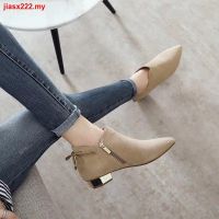 CODniuba270 ✼℡♂Fashion Suede Ankle Boots 2021 New Boot Women Shoes Korean Martin Boots Large Size Thick Heel Ankle Boots Fall Winter Pointed Flat Ankle Boots