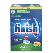 Viên rửa chén Finish All in one 120 viên, Hương Chanh  06 chức năng, Rẻ vô