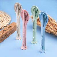 3-In-1 Creative Portable Cutlery Set Travel Camping Home Tableware  Wheat Straw Eating Utensils Flatware Dinnerware Flatware Sets