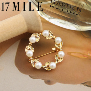 17MILE Korean Fashion Leaf Pearl Round Brooch Gold Elegant Brooch For