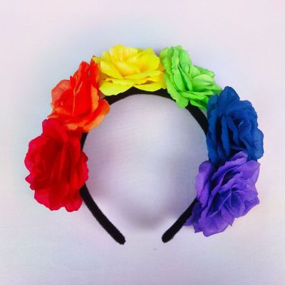 Europe and the United States rainbow simulation rose flower headband six flowers festival  pride Day party hair band hair access Adhesives Tape