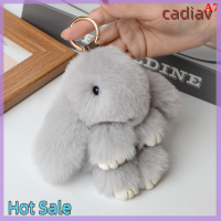 ของขวัญคริสต์มาส Cadiav แหวนพวงกุญแจกระต่ายขนปุยจริง Pompon กระต่ายพวงกุญแจน่ารักโซ่กุญแจเครืองรางบนกระเป๋ารถจี้กุญแจ