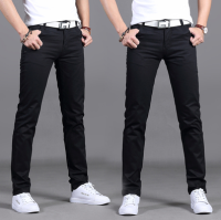 H-H Men Fashion Middle Waist Solid Color Casual Pants Soft Cotton Straight Trousers