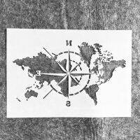 A4 29cm World Map Compass DIY Layering Stencils Wall Painting Scrapbook Coloring Embossing Album Decorative Template Rulers  Stencils