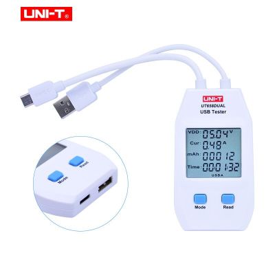 เครื่องวัดไฟฟ้า UNI-T UT658DUAL Type A + Type C Electric USB Voltage Safety Tester Voltmeter Amperemeter Charger Capacity Meter