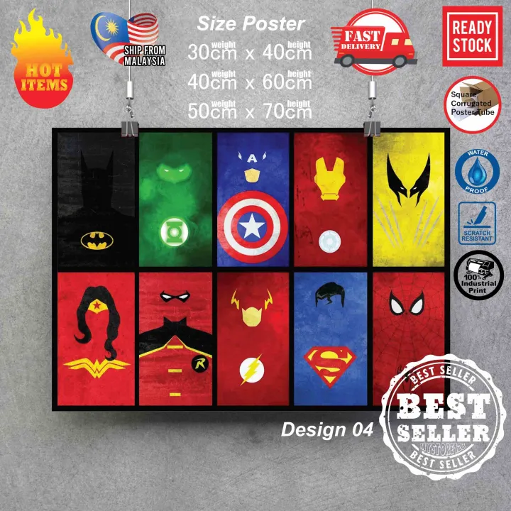 (Ready Stock) MARVEL & DC Superheroes Poster sticker poster frame