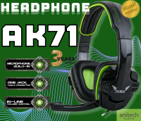 (AK71) HEADPHONE (หูฟัง) ANITECH SINGLE JACK นุ่มใส่สบาย เพิ่มเสียงได้ มีไมค์ Jack3.5mm สาย 2.2m. (2Y)