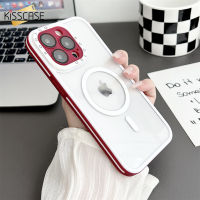 KISSCASE เคสโทรศัพท์โปร่งใส Magsafe แท้สำหรับ iPhone 15 14 13 12 Pro Max กรอบอุปกรณ์ป้องกันเลนส์แบบเต็มชาร์จไร้สายเกราะแข็งแบบใสเกราะป้องกันตกกระแทกฝาครอบด้านหลังสำหรับ Iphone 15 14 13 12