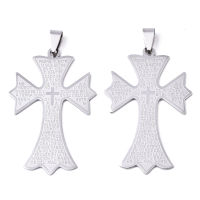 2pc  201 Stainless Steel Big Pendants Cross with Word Padre Nuestro Stainless Steel Color 50.5x32x1mm Hole: 4x7.5mm