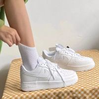 Force Pure White Low-top Classic Board Shoes Lovers Shoes Small White Shoelace  Cushion Top Leather Mix And Match All White Pure Raw