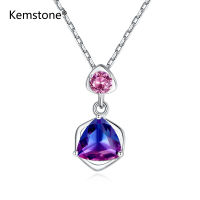 Kemstone 925เงินสเตอร์ลิงสีม่วงคริสตัลจี้สามเหลี่ยมสร้อยคอสำหรับหญิงเครื่องประดับของขวัญ