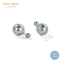 Miniglam Double Pearl Ball Earrings Type II ต่างหูมุกทรงกลมเงินแท้ สีเทา S925