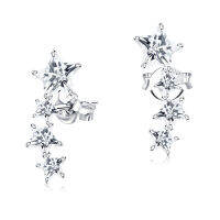 100% PURE 925 SILVER STUD EARRINGS STAR SHAPE / PREMIUM STONES STS-6067