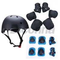 Happpybuyner 7PCS  Kids Safety Helmet &amp; Knee &amp; Elbow Pad Set Cycling Skate Bike One Skateboard Helmet With Adjuster Head Circumference 48-53cm