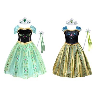 Christmas Costume Princess Anna Dress Princess Birthday Party Checkered Print Sleeveless Dress