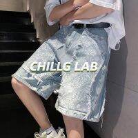 ☃❒✈ CHILLG LAB กางเกงขาสั้นเดนิมฤดูร้อน Street อินเทรนด์ชายขอบดิบผู้ชาย Design Ins แบรนด์อินเทรนด์ดอกไม้เม็ดมะม่วงหิมพานต์เด็กชายกางเกงห้