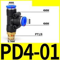 Pd ข้อต่อพลาสติกแบบเร็วนิวเมติก M5เกลียวภายนอก1/4Quot; 1/4Quot; 3/8Quot; 1/2Quot; ข้อต่อหลอดลมสามทางรูปตัวที6 8 10 12มม.