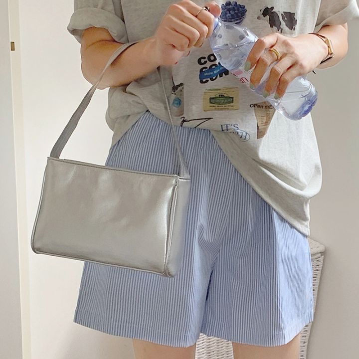 กระเป๋าแบบหนีบแขนเดินทางแบบนิ่มสำหรับผู้หญิงสินค้าใหม่เกาหลีสีเงินแฟชั่น